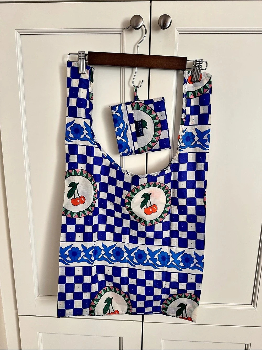 Baggu Standard Baggu - Cherry Tile Blue & White Checkered Tote